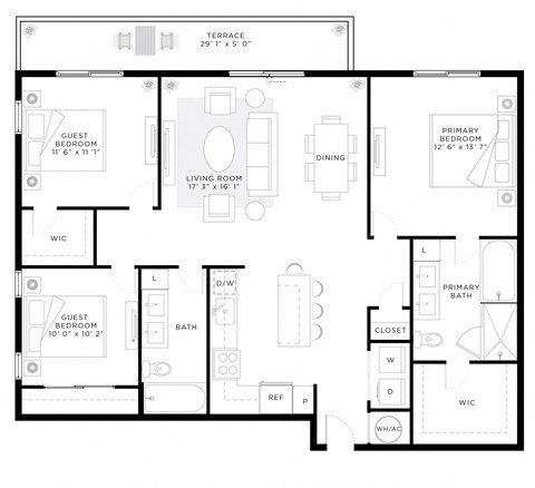 3 Bedroom 2 Bath 1,383 Sq.Ft. C3 Floor Plan at Mayla Pompano, Pompano Beach